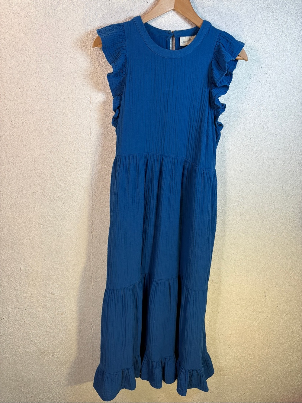 Universal Thread Blue Cotton Gauze Tiered Ruffle Maxi Dress M Pockets Boho